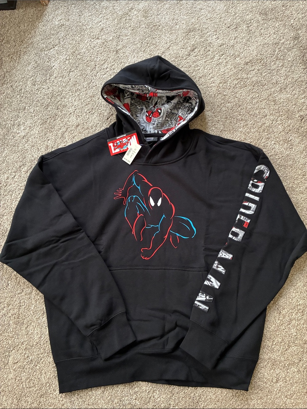 Aeropostale Black Spider-Man Graphic Pullover Hoodie with Red & Blue Accents